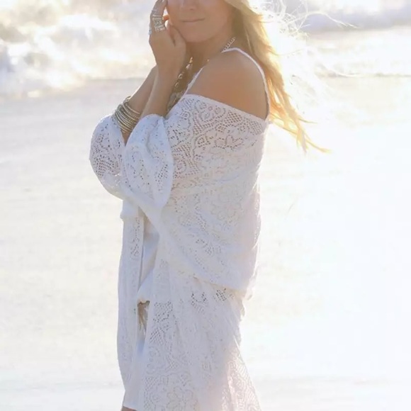 ✨Boho White Lace Fringed Kimono Beach Coverup✨ - Picture 2 of 8